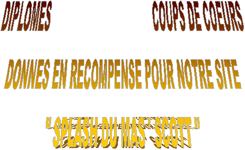 DIPLOMES                                    COUPS DE COEURS
DONNES EN RECOMPENSE POUR NOTRE SITE
" SPLASH DU MAS ' SCOTT "
