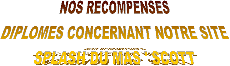NOS RECOMPENSES
DIPLOMES CONCERNANT NOTRE SITE
SPLASH DU MAS ' SCOTT